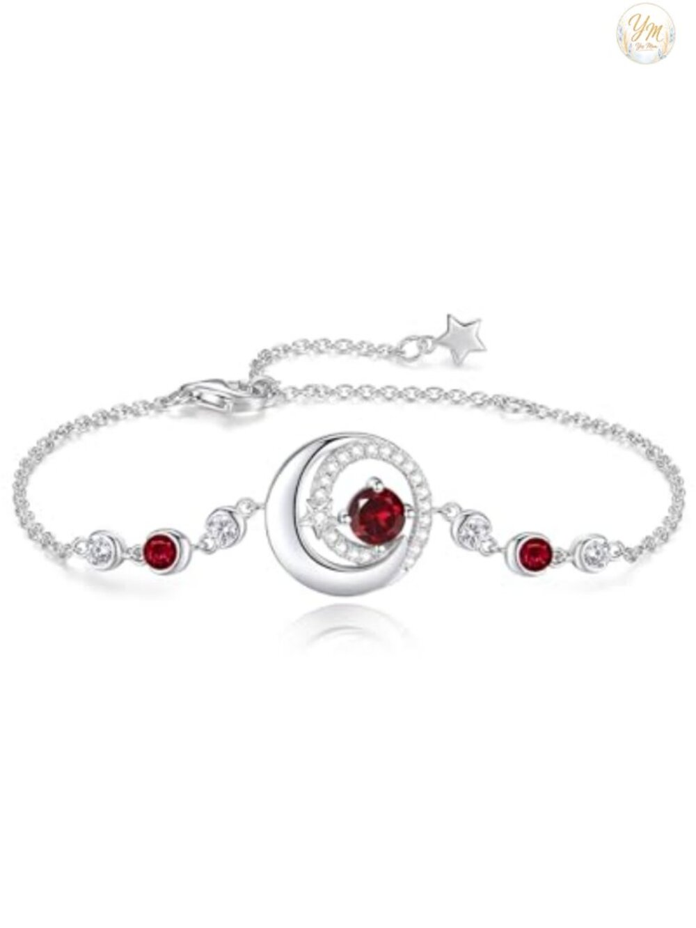 Sterling Silver Moon Star Birthstone Link Bracelet